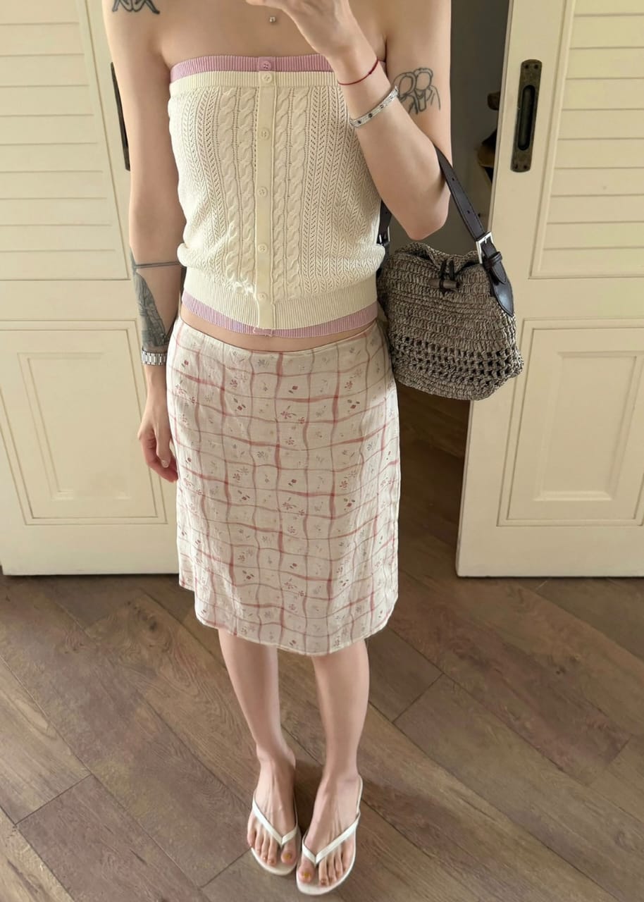 Plaid Midi Skirt - Floral