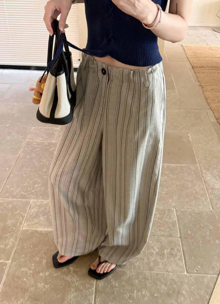Relaxed Stripe Pants - Grey