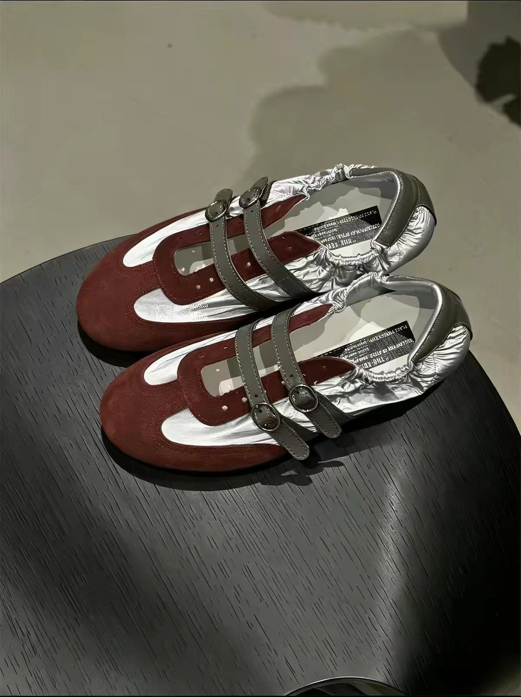 Double Strap Mary Jane Flats - Silver