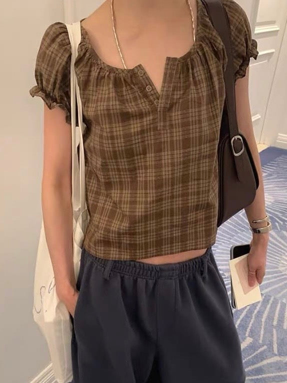 Plaid Gathered Blouse