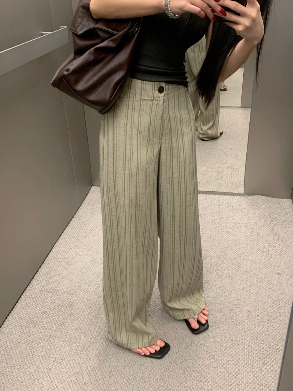 Relaxed Stripe Pants - Brown