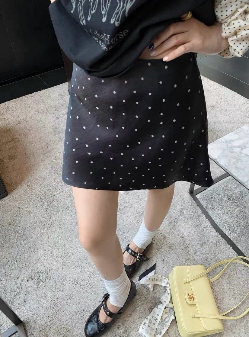Satin Polka Dot Mini Skirt - Black