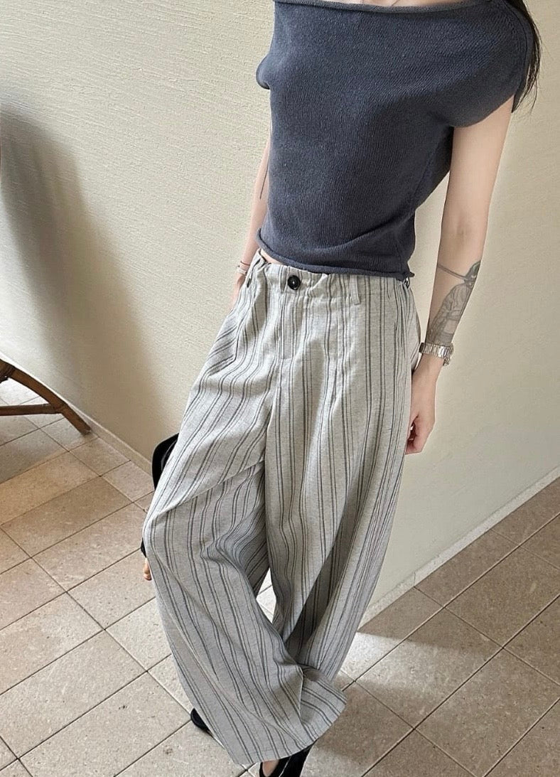 Relaxed Stripe Pants - Grey