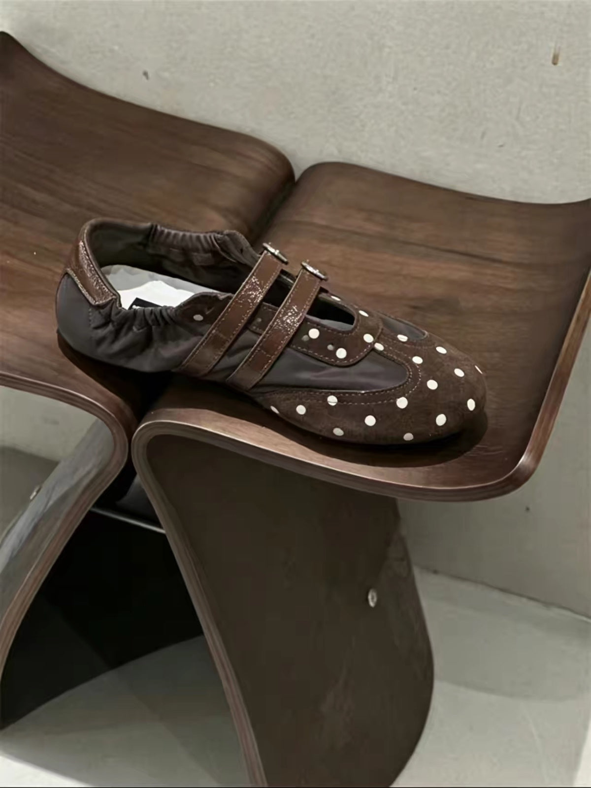 Double Strap Mary Jane Flats - Brown