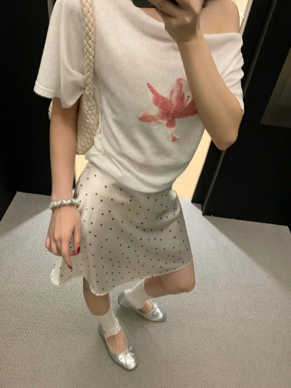Satin Polka Dot Mini Skirt - White
