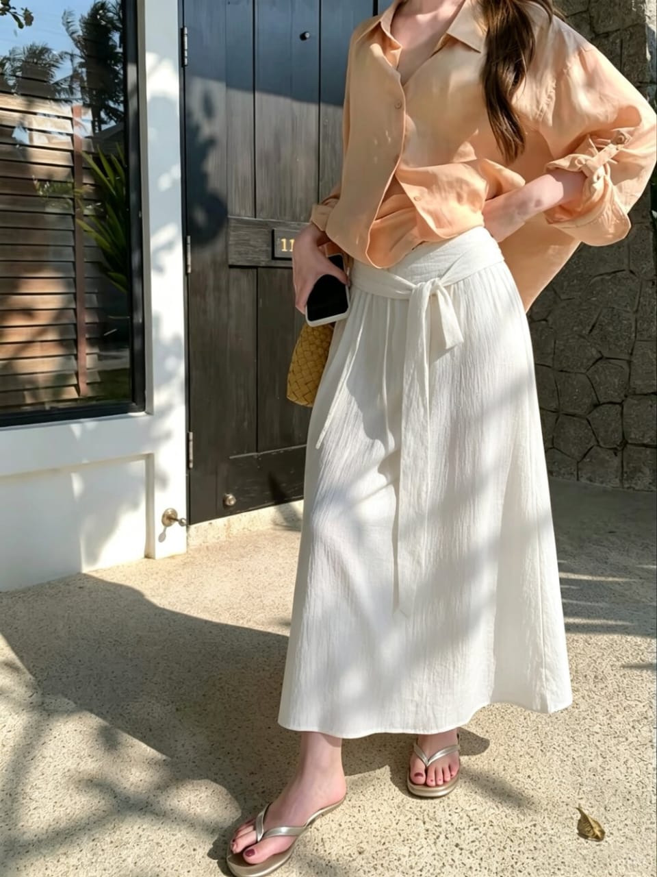Fluid Tie Waist Midi Skirt