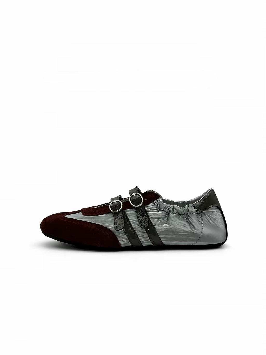 Double Strap Mary Jane Flats - Silver