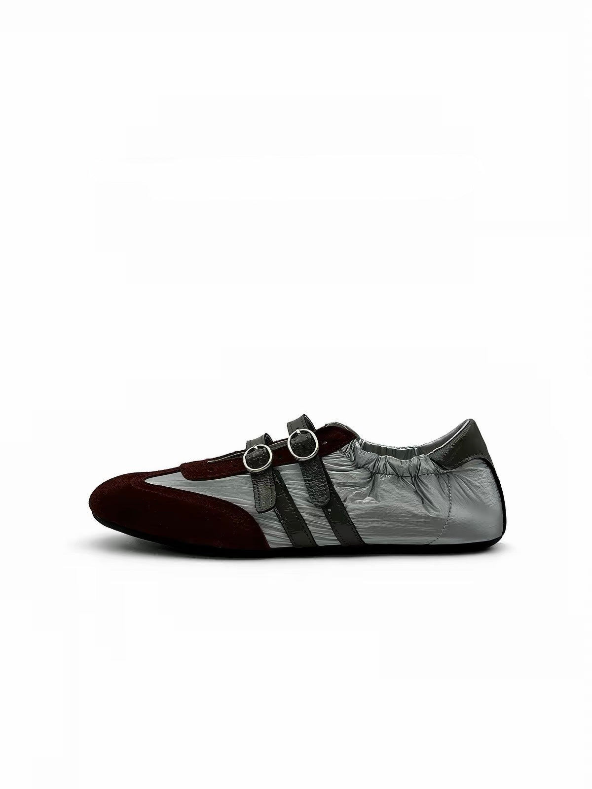 Double Strap Mary Jane Flats - Silver