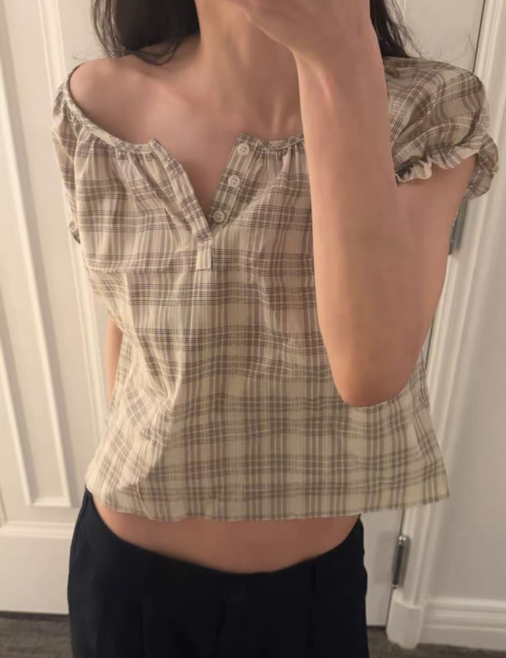 Plaid Gathered Blouse