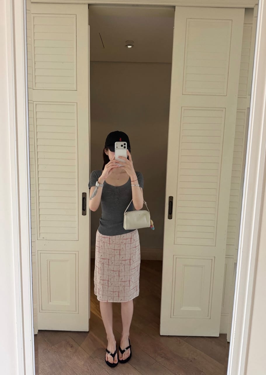 Plaid Midi Skirt - Floral