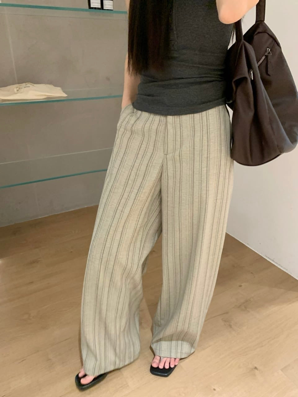 Relaxed Stripe Pants - Brown