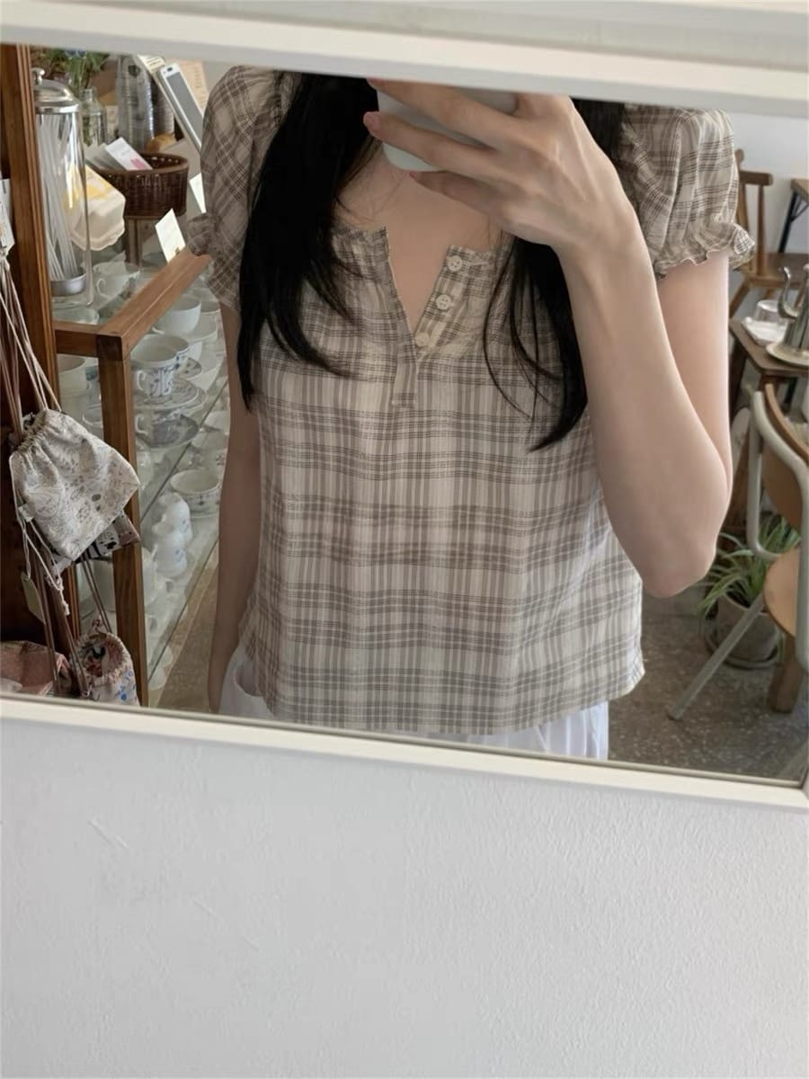 Plaid Gathered Blouse